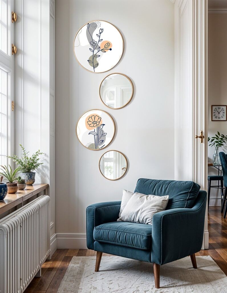 Wallity Uokvirena slika Okruglo ogledalo set-0003, 4 dijela