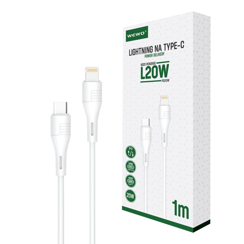 Wewo Data Kabel Lightning na Type-C, 20W, 1m, Bijeli
