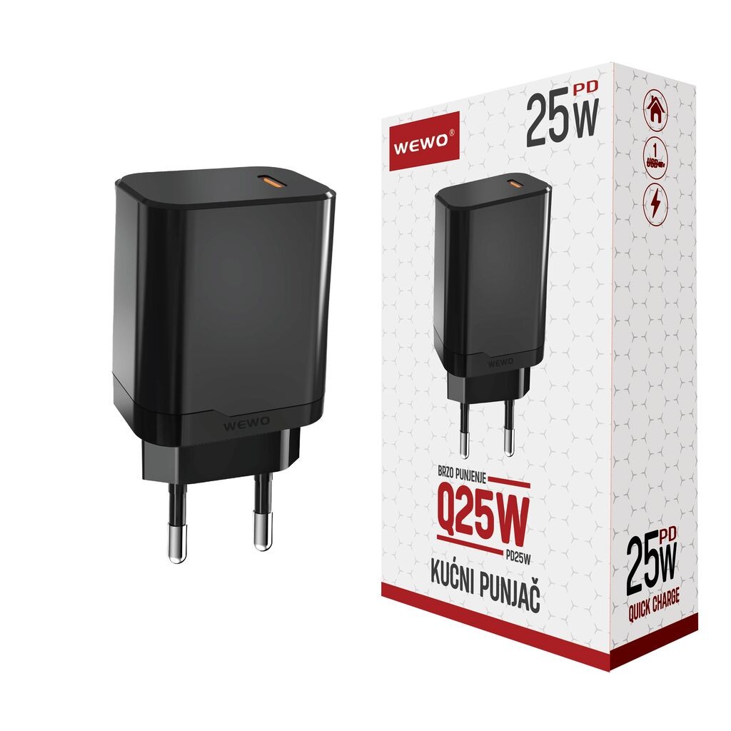 Wewo Punjač za brzo punjenje Q25W PD, 25W, Crni