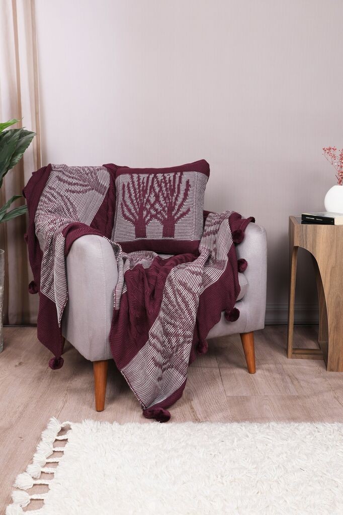 L'essentiel Maison set posteljine Ponpon Tree, 130x170 cm, Bordeaux