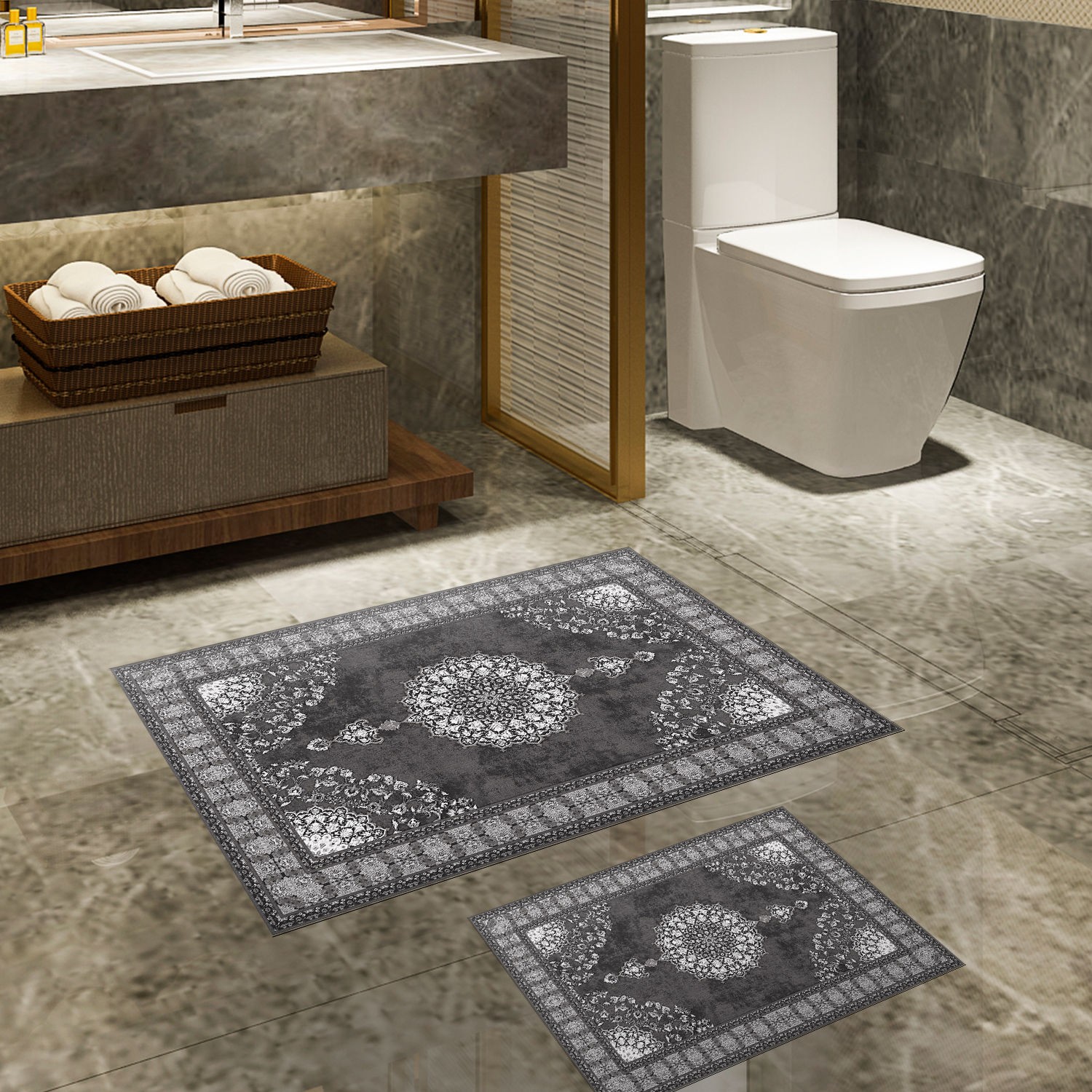 L'essentiel Maison Set od 2 kupaonska tepiha siva