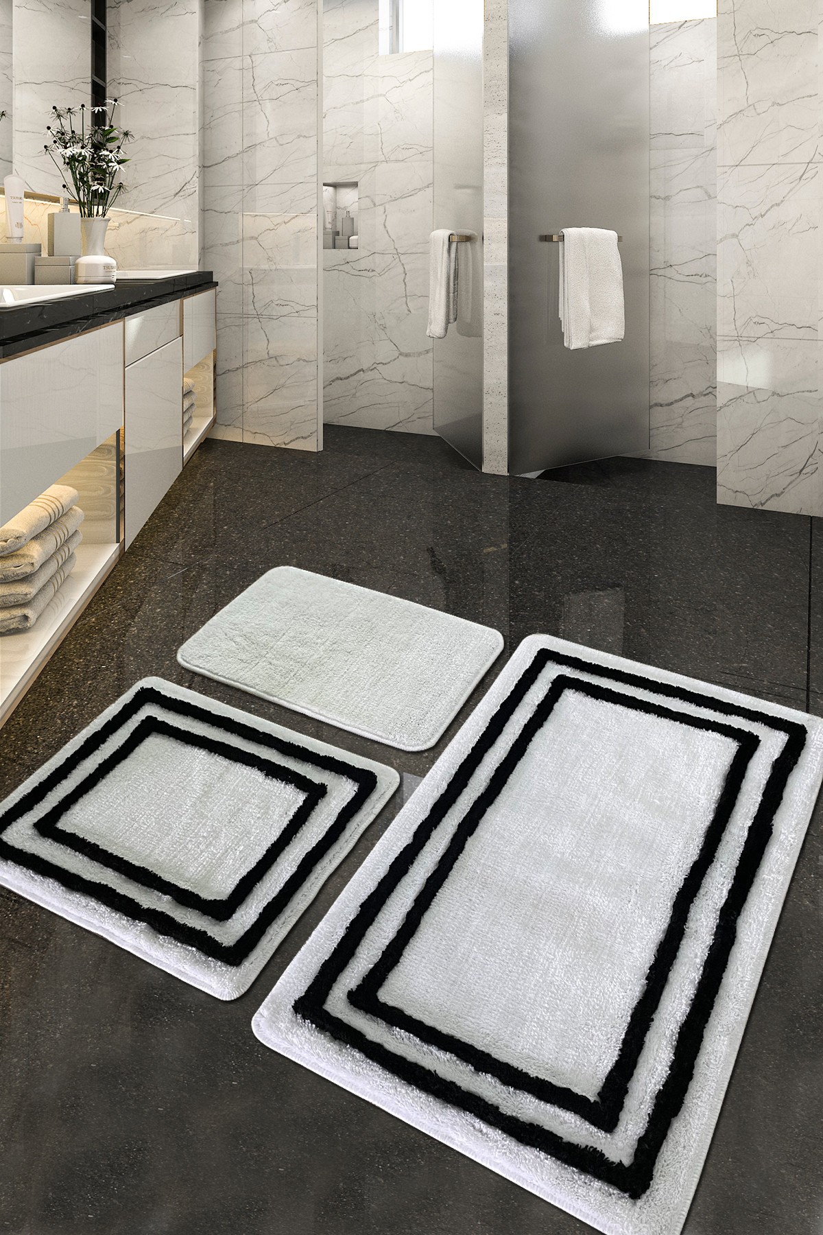 L'essentiel Maison Set od 3 tepiha za kupatilo, bijeli
