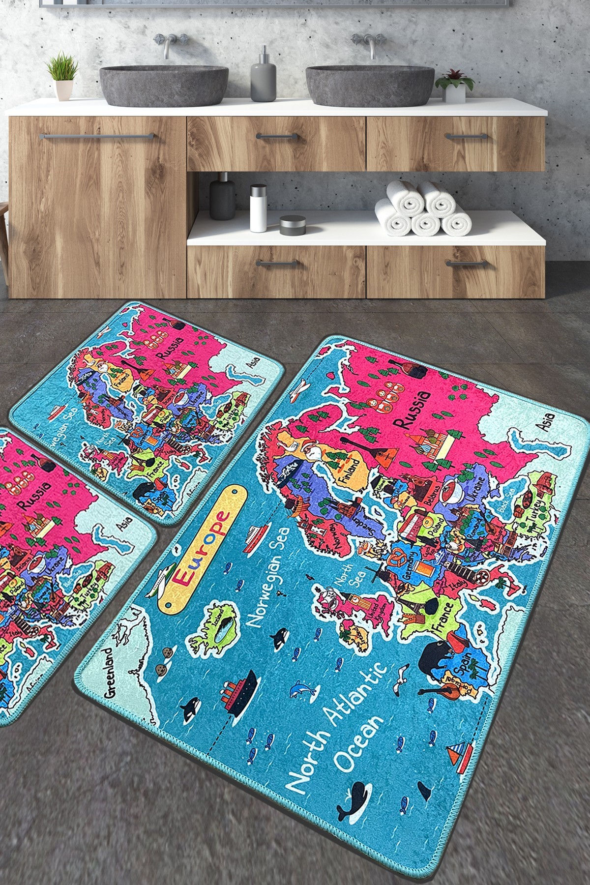 L'essentiel Maison Set od 3 kupaonska tepiha Colorful