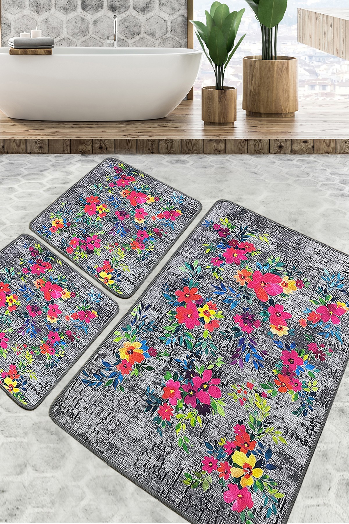 L'essentiel Maison Set od 3 kupaonska tepiha Colorful