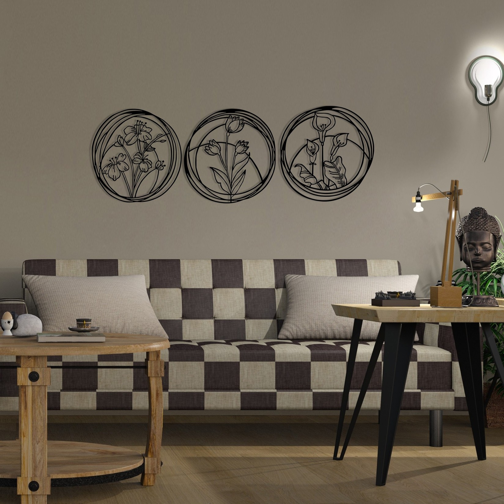 Wallity Zidna dekoracija Cvijeće 5, 146x49 cm, 1,2 mm, Crna