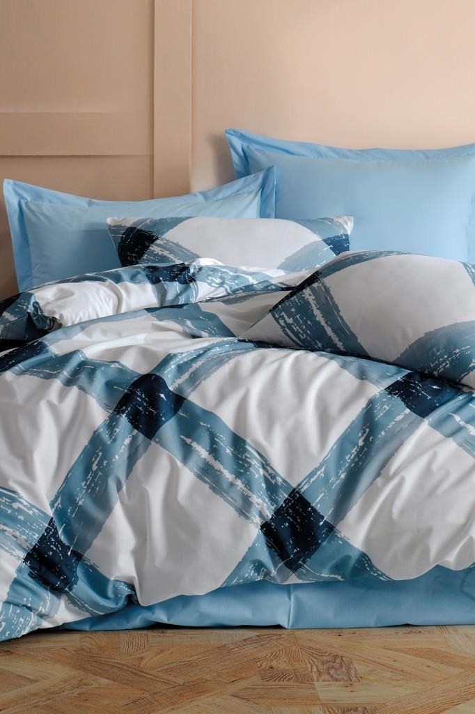 L'essentiel Maison set posteljine Andri, 195x220 cm, bijelo-plava