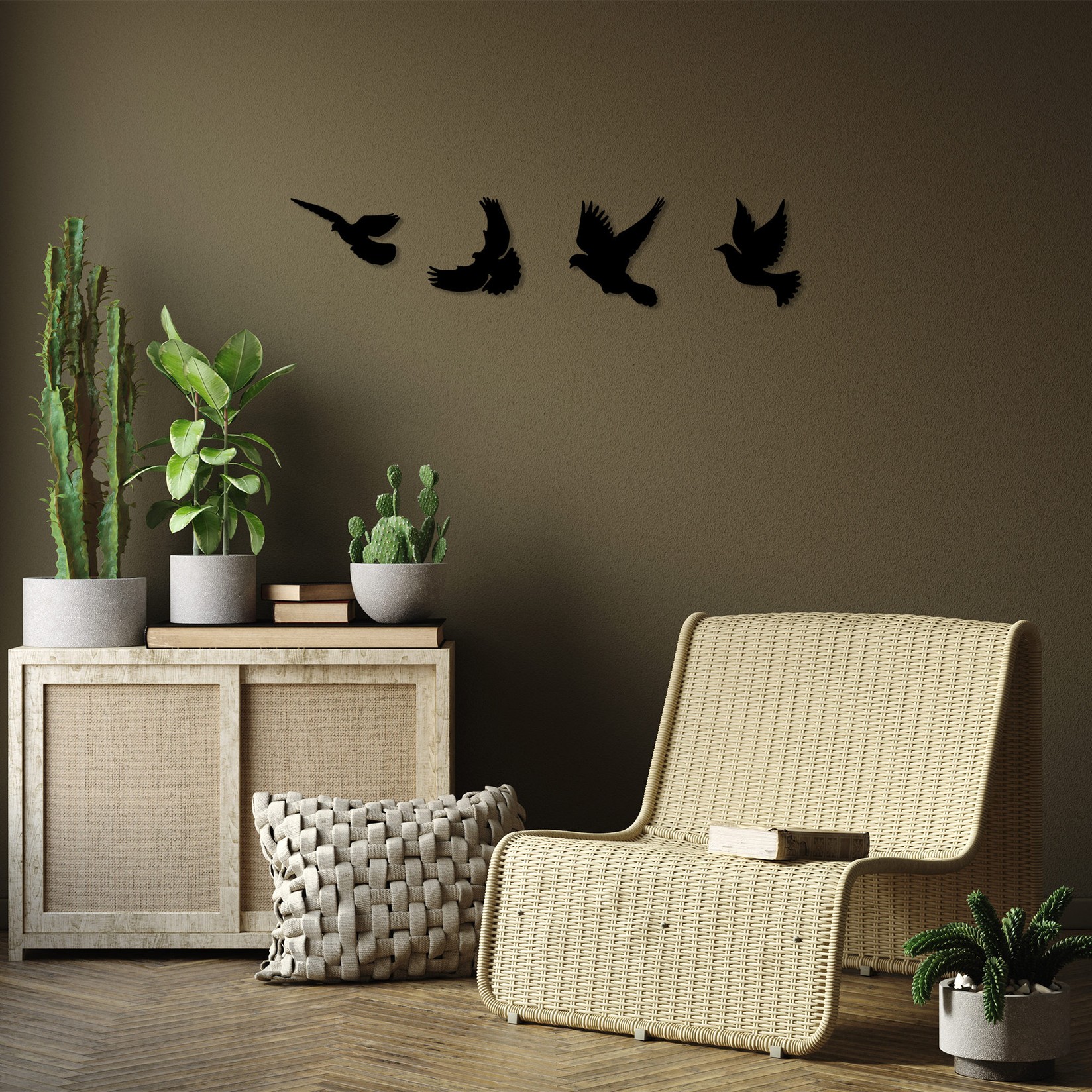 Wallity Set zidnih ukrasa Golubovi-293, 13x22cm do 19x22cm, 1mm, 4 komada, crni