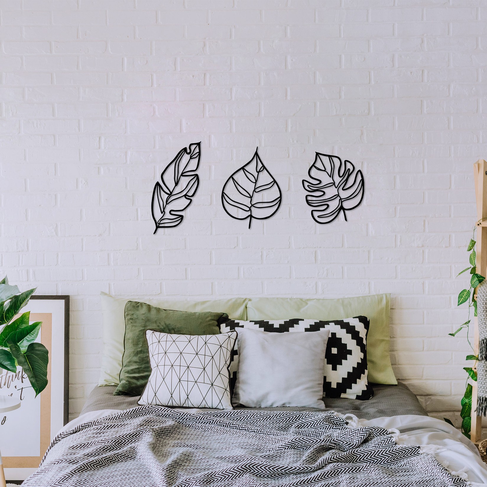 Wallity Set zidnih ukrasa Lišće-485, 17x33cm 22x26cm 21x29cm, Crna