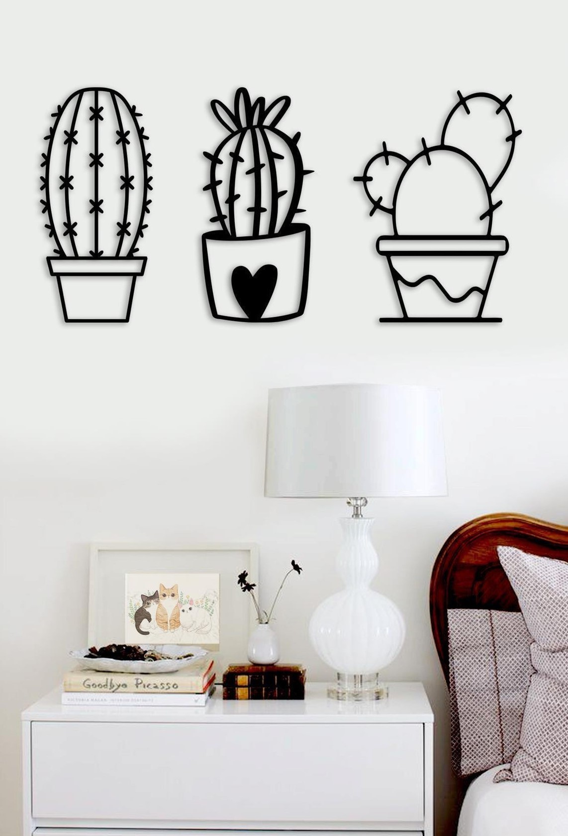 Wallity Zidna dekoracija Porodica kaktusa, 35x69 cm, 1,5 mm, Crna