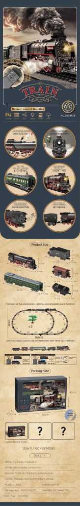Tomo šped Classic vlak na daljinsko upravljanje sa svjetlom i parom 9074B, 185x99 cm