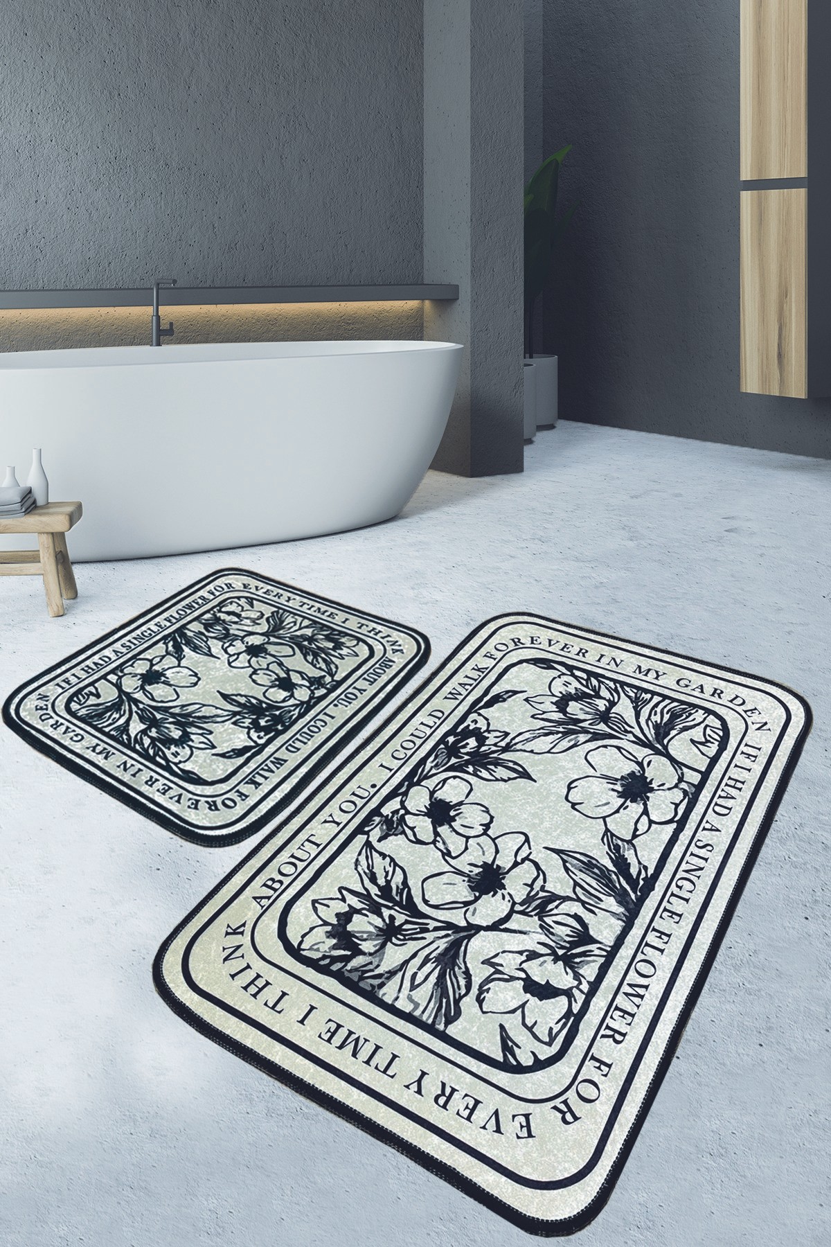 L'essentiel Maison Set od 2 tepiha za kupatilo, krem-crne boje