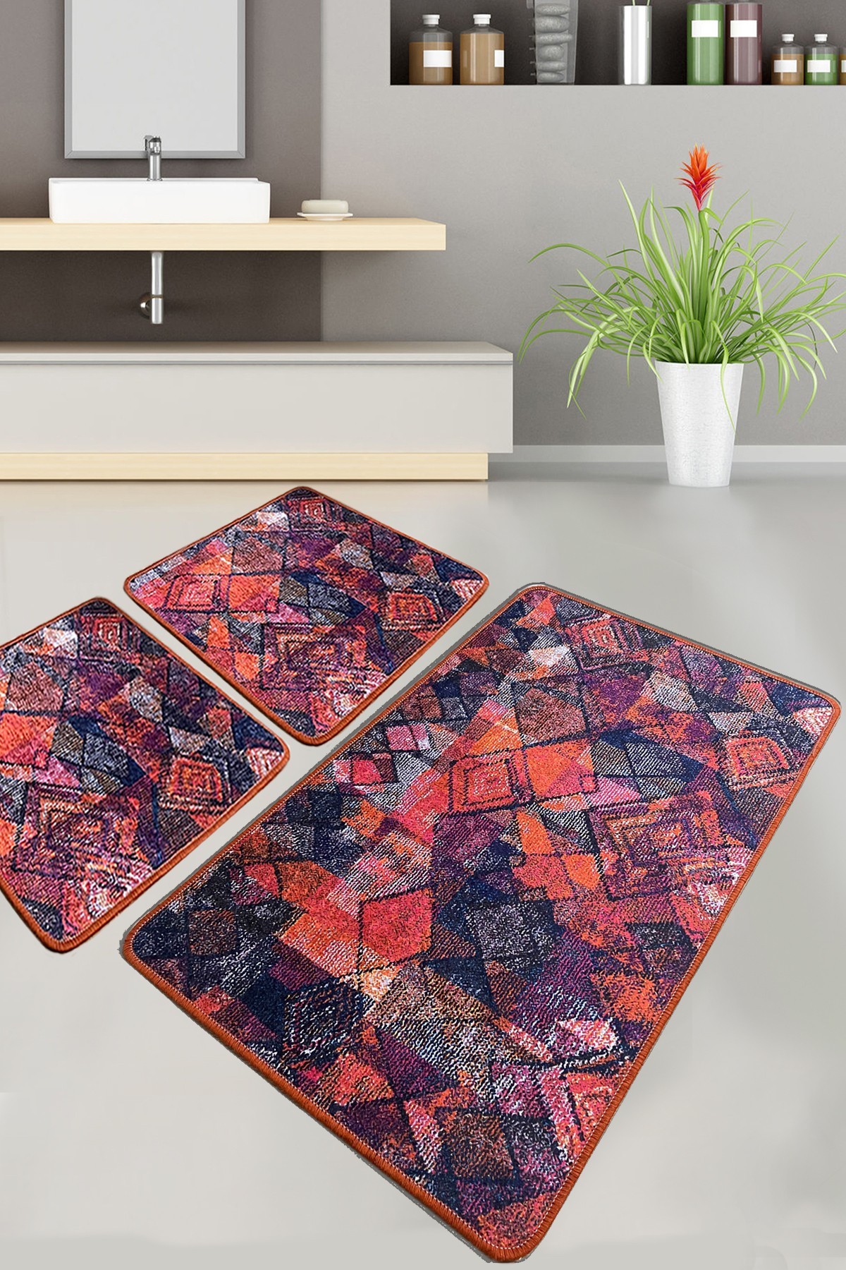 L'essentiel Maison Set od 3 kupaonska tepiha Colorful