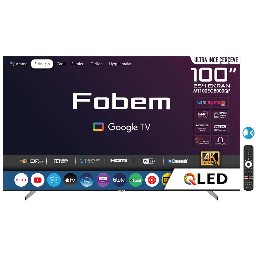 Fobem MT100EG8000QF TV, Smart QLED 144Hz 4K UltraHD 100", Google TV