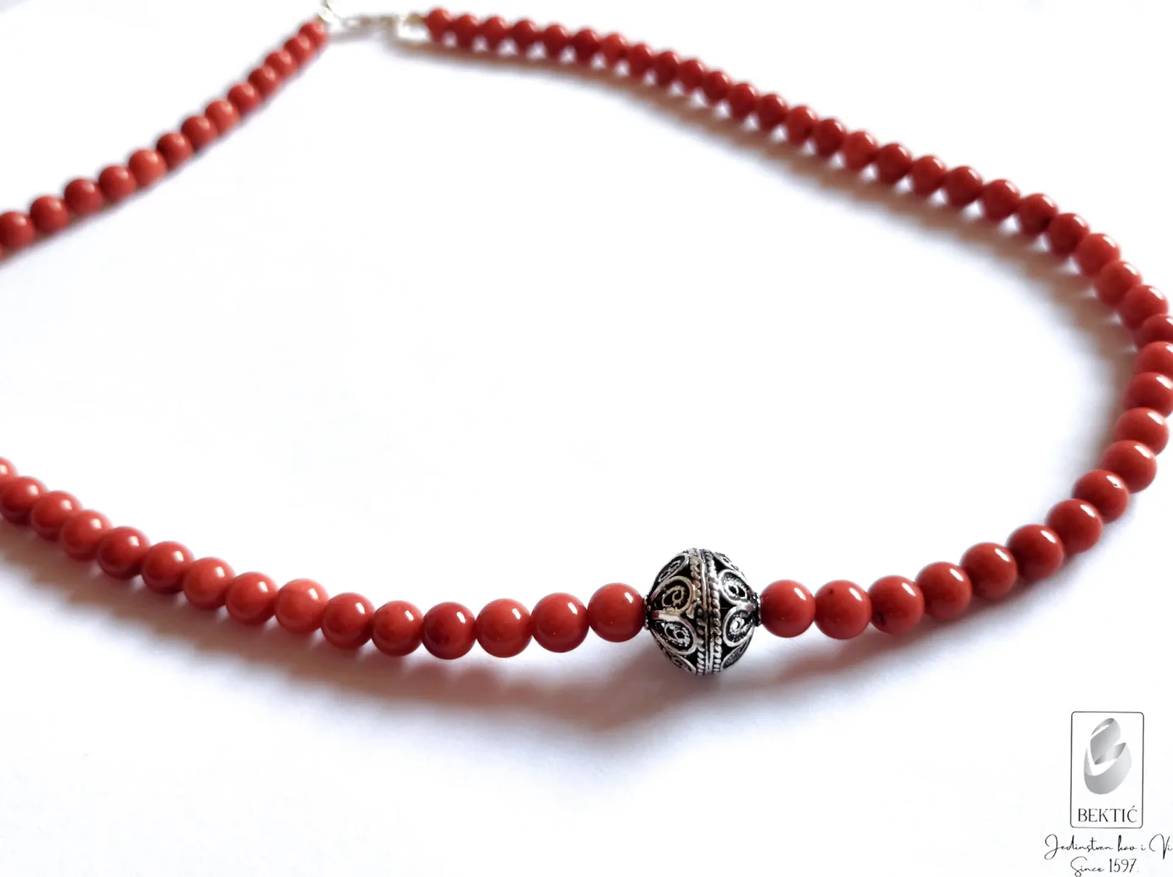 Ogrlica koral sa srebrom ručni rad, Crvena