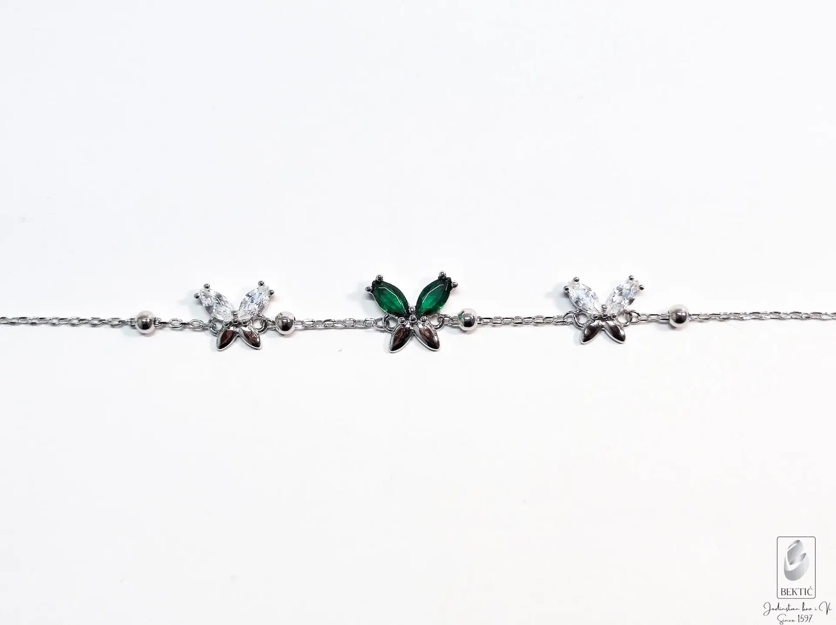 Narukvica srebro 925 sa cirkonima, Zelena