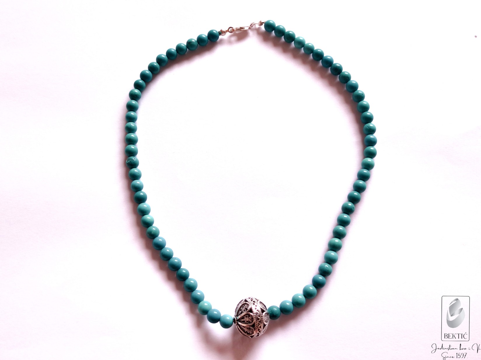 Ženska ogrlica srebro 925 tirkiz, Plava