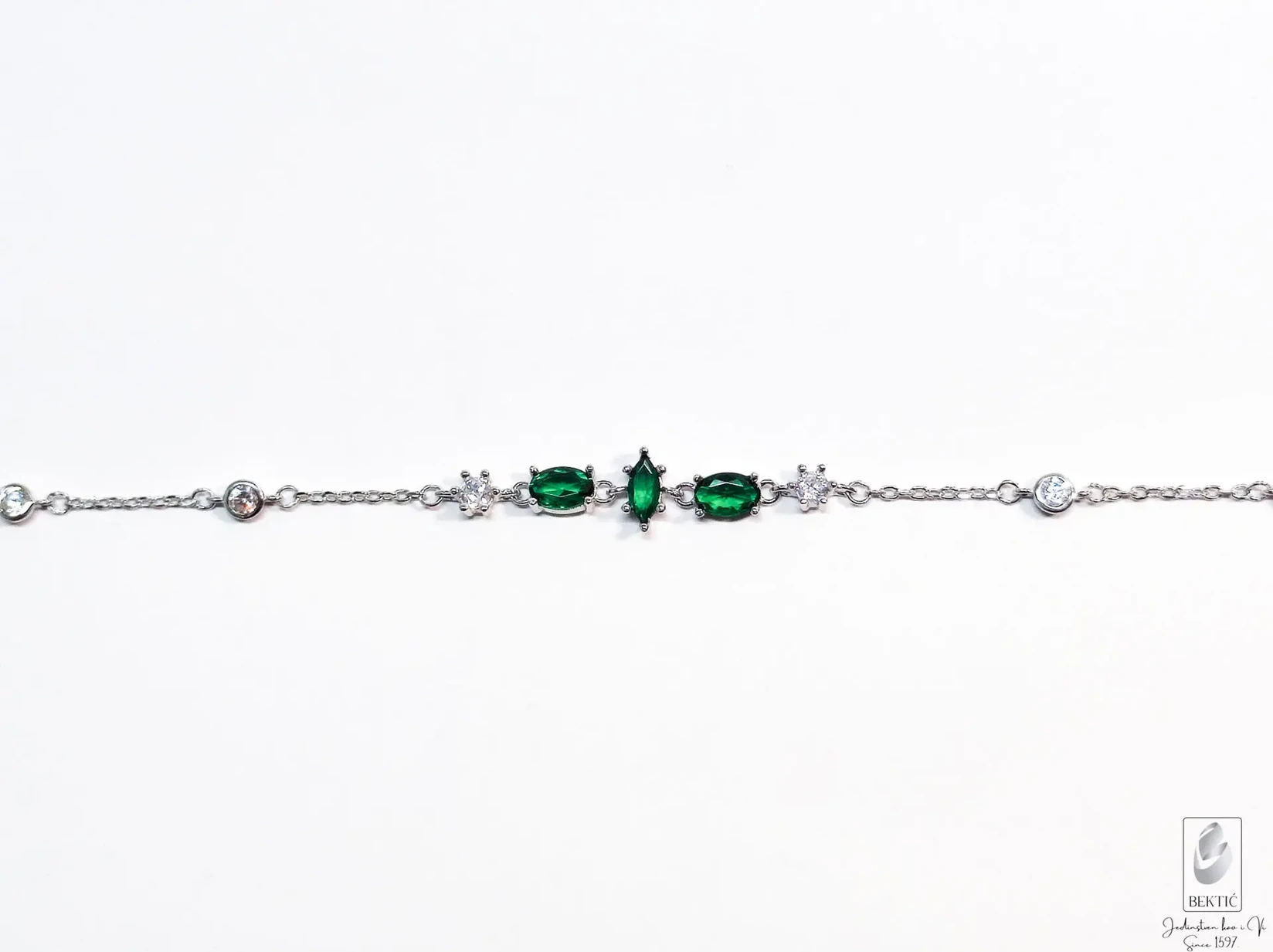 Narukvica srebro 925 sa cirkonima, Zelena