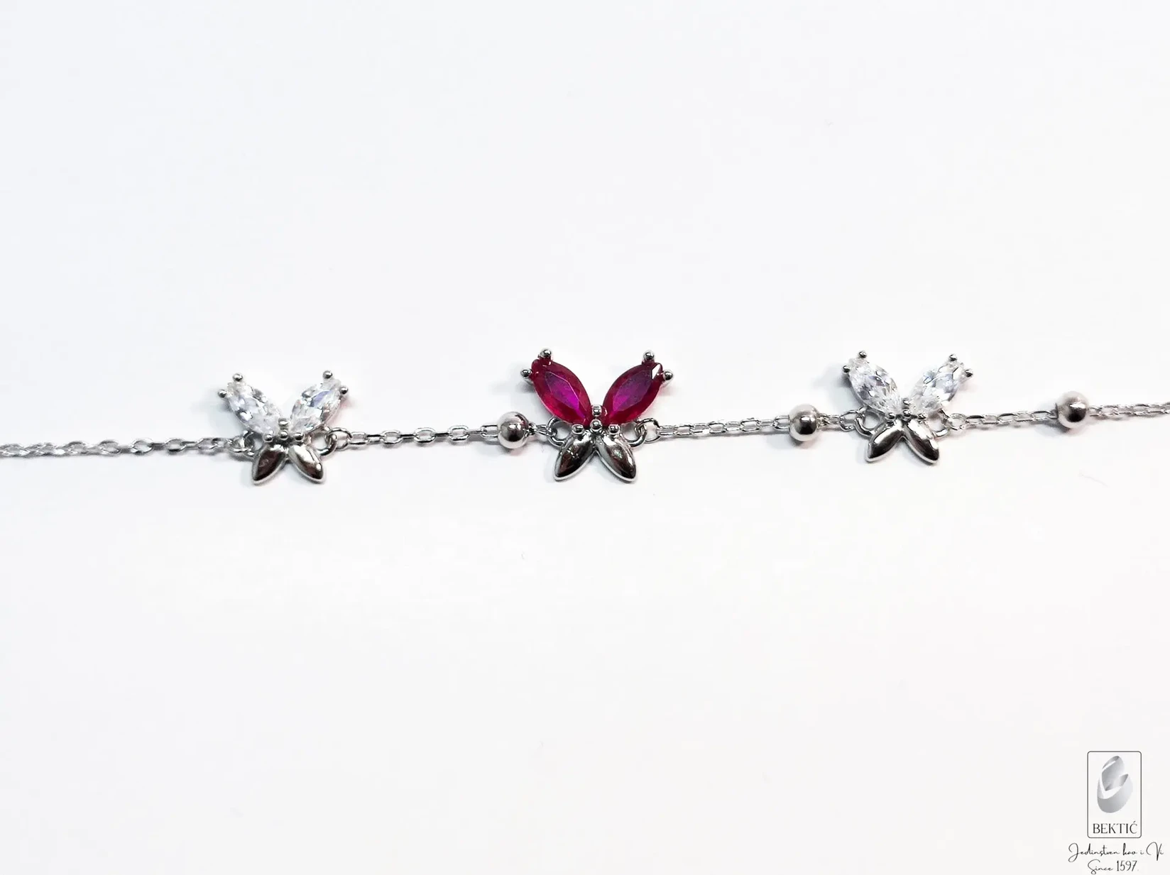 Narukvica srebro 925 sa cirkonima, Roze