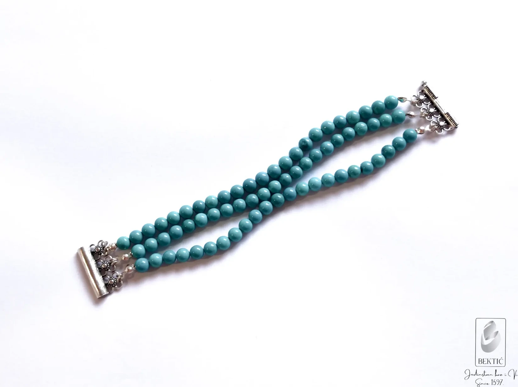 Narukvica tirkiz sa srebrom ručni rad, Tirkizna