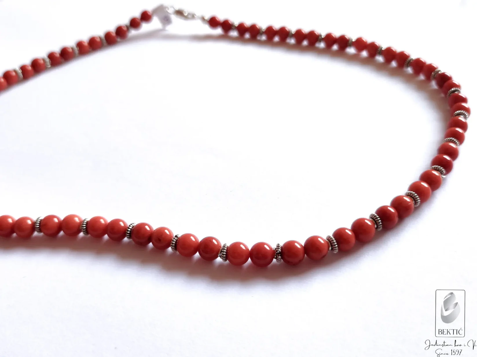 Ogrlica koral sa srebrom ručni rad, Crvena