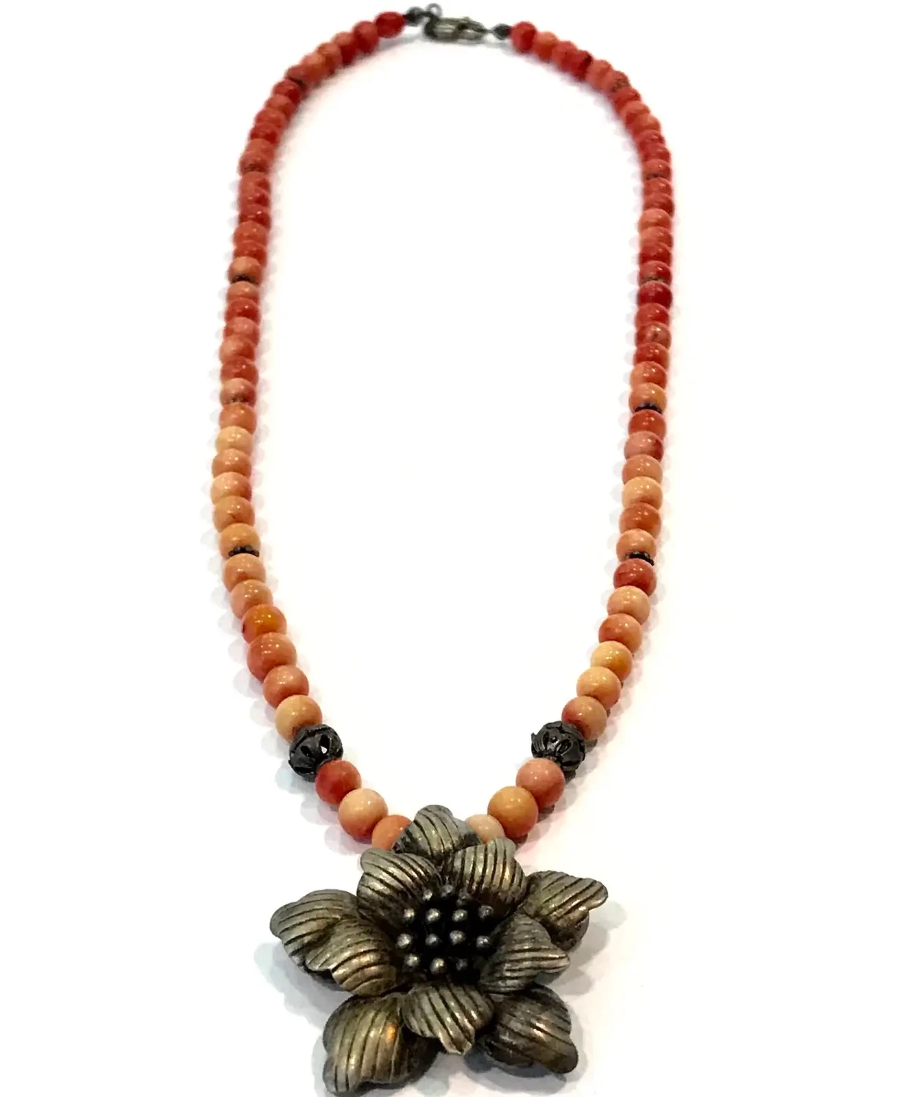 Ogrlica koral sa srebrom ručni rad, Crvena