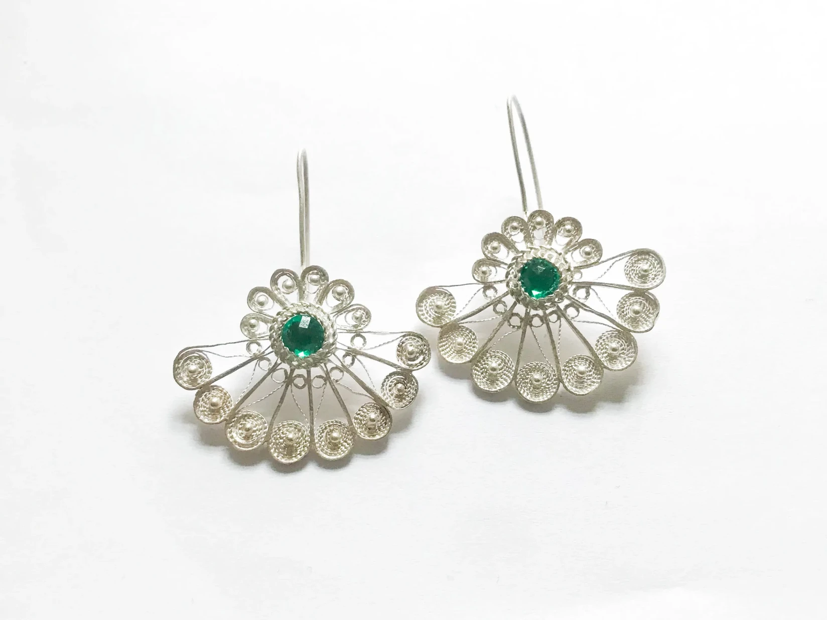 Filigran naušnice srebro filigranske, Zelene