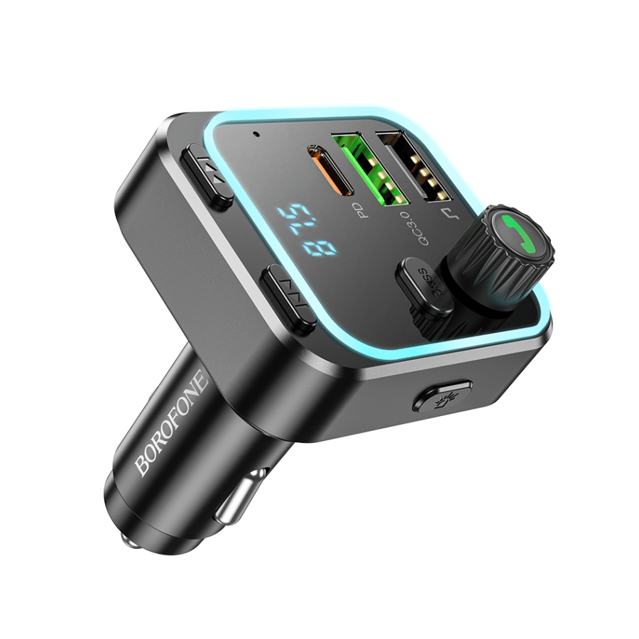 Borofone Bluetooth FM transmiter sa USB+Tip-C punjačem BC53, PD20W, QC3.0, Crni
