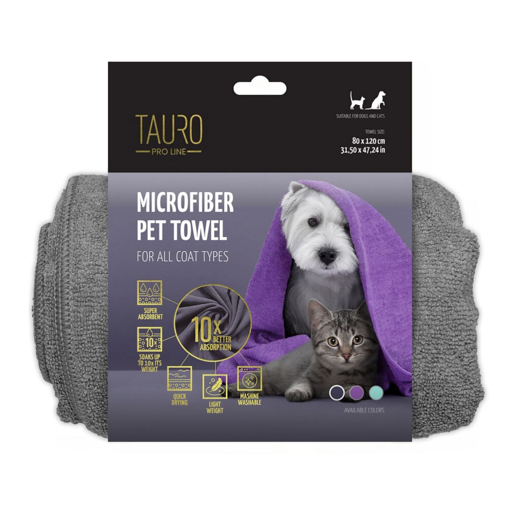 Tauro Pro Line Mikrofiber peškir za kućne ljubimce, 80x120 cm, Sivi