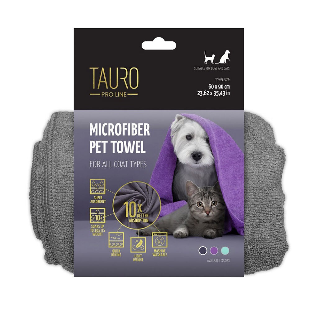 Tauro Pro Line Mikrofiber peškir za kućne ljubimce, 60x90 cm, Sivi