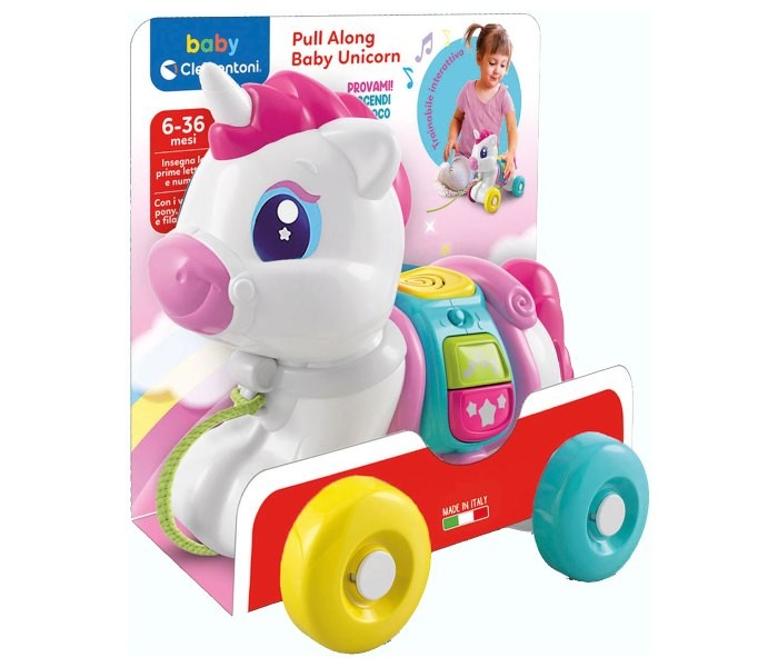 Clementoni igračka za bebe, jednorog na izvlačenje, bijela