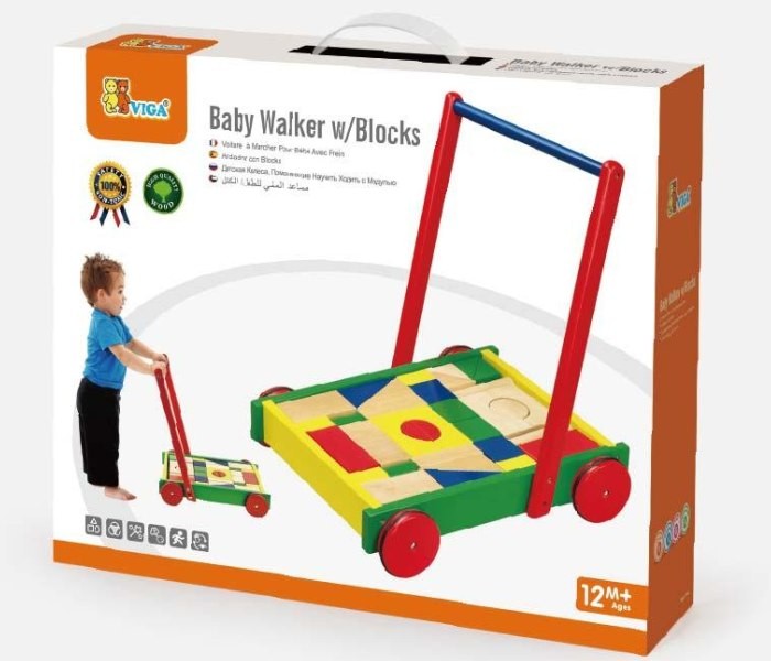 Viga drvoIgračka Master drvena guralica i kockice,Šarena