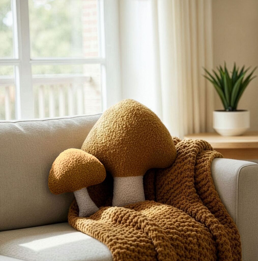 Aberto Design Set ukrasnih jastuka Gljiva, 38x38 cm i 26x22 cm, Smeđa