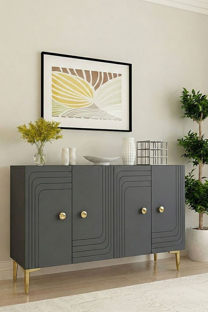 Hanah Home Komoda Lessi 120, Antracit-zlatna