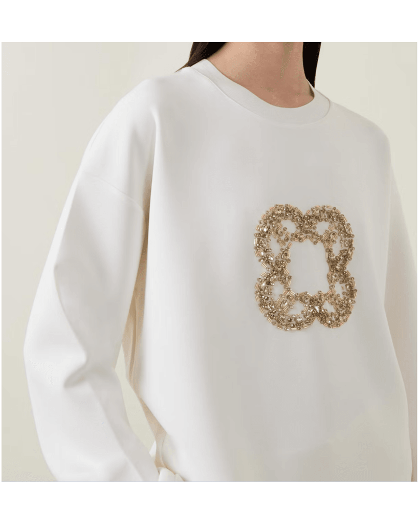 Elena Miro Ženski duks, Okrugli izrez, Dugi rukav, Bijeli