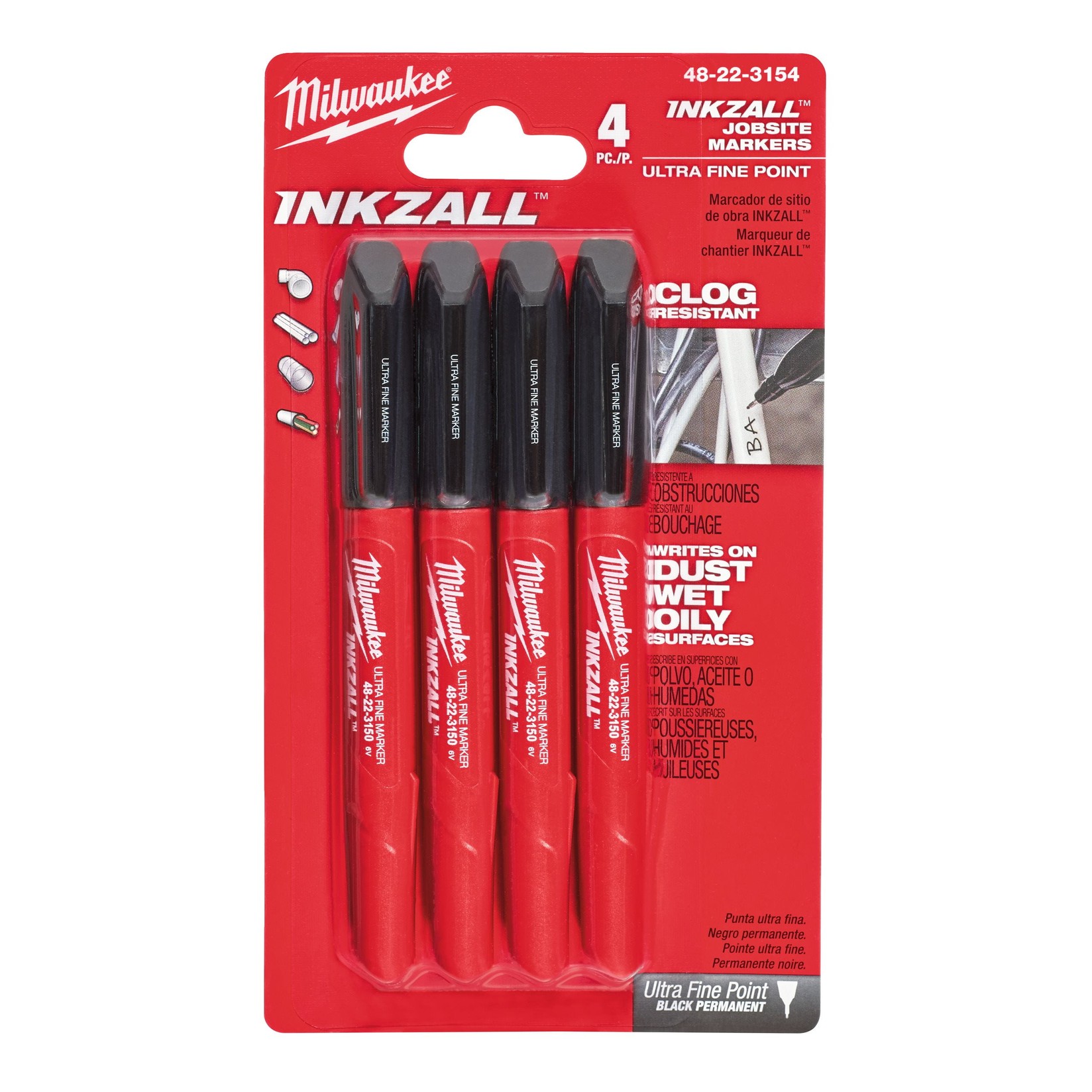 Milwaukee Set 4 permanentna INKZALL markera 48223154 - CRNI, Crvena