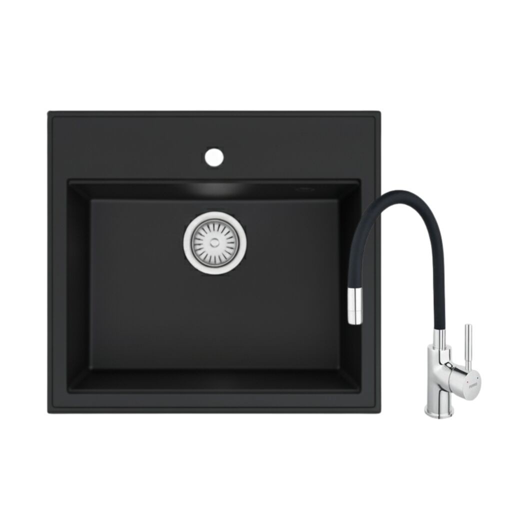 Valterra Granitna sudopera Verona sa flexy slavinom, 560 x 510 mm, Crna