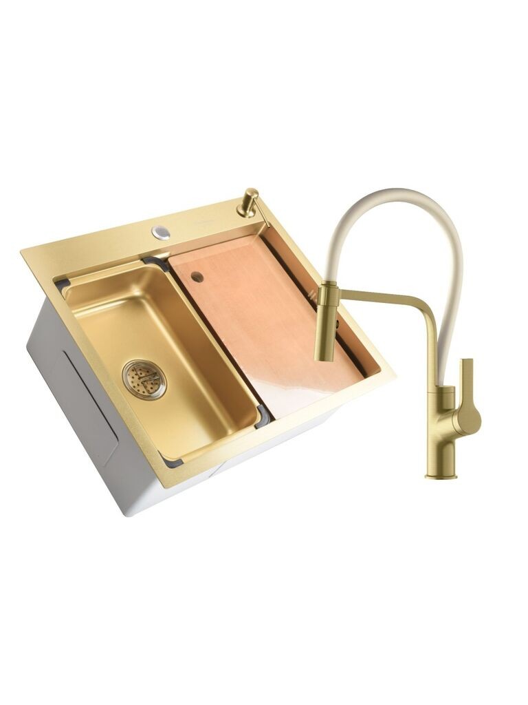 Sandonna Čelična sudopera sa tuš slavinom, 600 x 500 mm, Zlatne boje