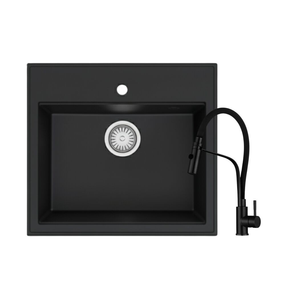 Valterra Granitna sudopera Verona sa tuš slavinom, 560 x 510 mm, Crna