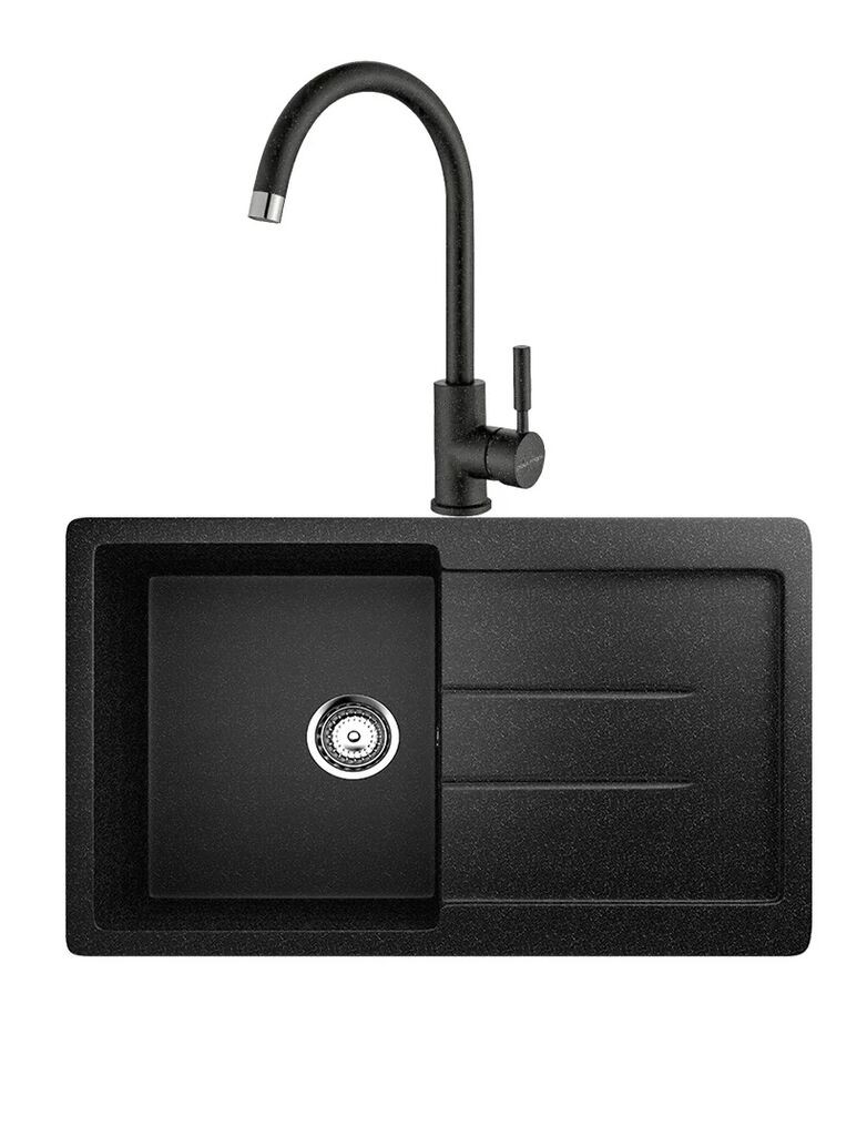 Valterra Granitna sudopera V507 sa lučnom slavinom, 770 x 500 mmm, Crna