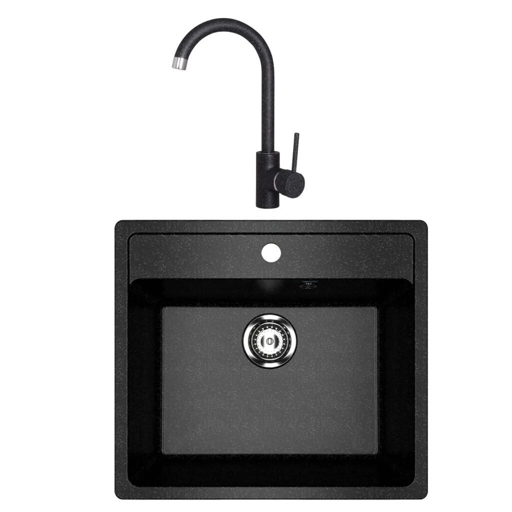 Valterra Granitna sudopera V104 sa lučnom slavinom, 560 x 500 mmm, Crna