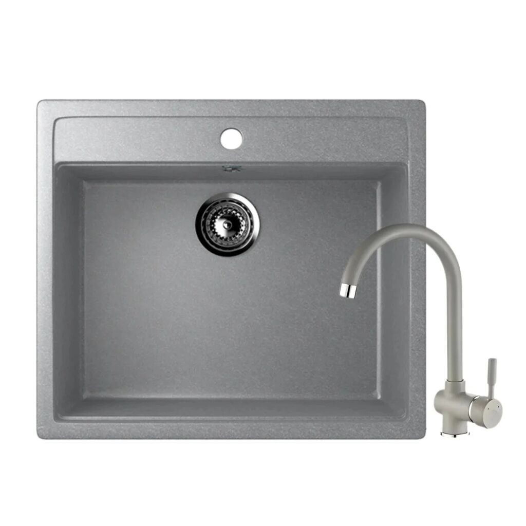 Valterra Granitna sudopera V104 sa lučnom slavinom, 560 x 500 mmm, Siva