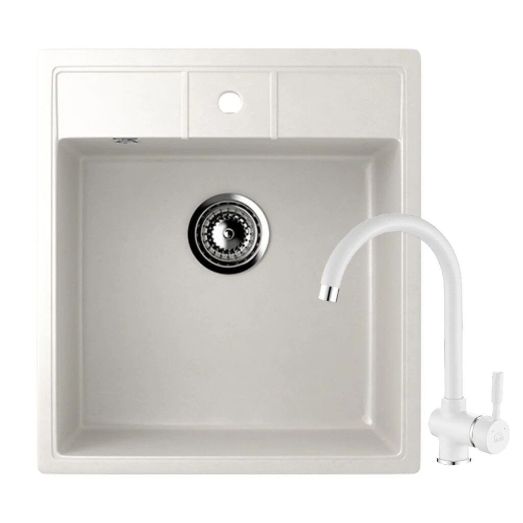 Valterra Granitna sudopera V406 sa lučnom slavinom, 450 x 500 mm, Bijela