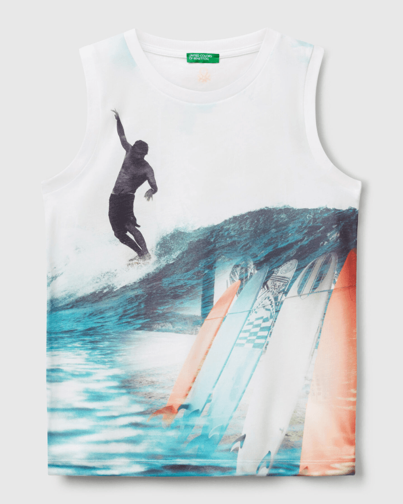 Benetton Majica na bretele za dječake 3RD0CH020G-902-XL, Bijela