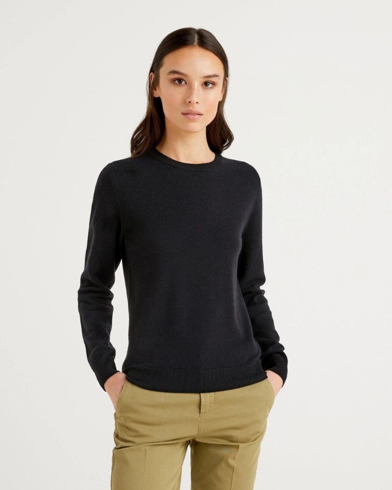 Benetton Ženska majica dugih rukava 1002D1K01C-100-M, Crna