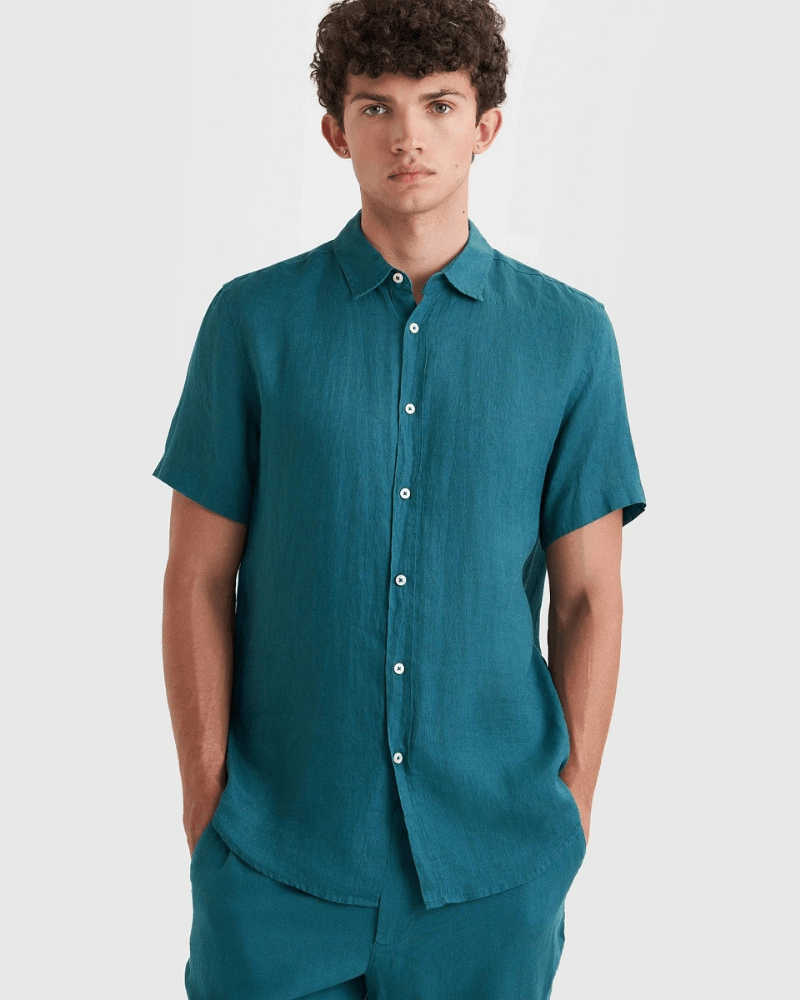 Benetton Muška košulja kratkih rukava 5BKU5QJH8-0C5-M, Petrolej