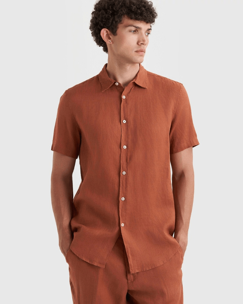 Benetton Muška košulja kratkih rukava 5BKU5QJH8-25V-M, Braon