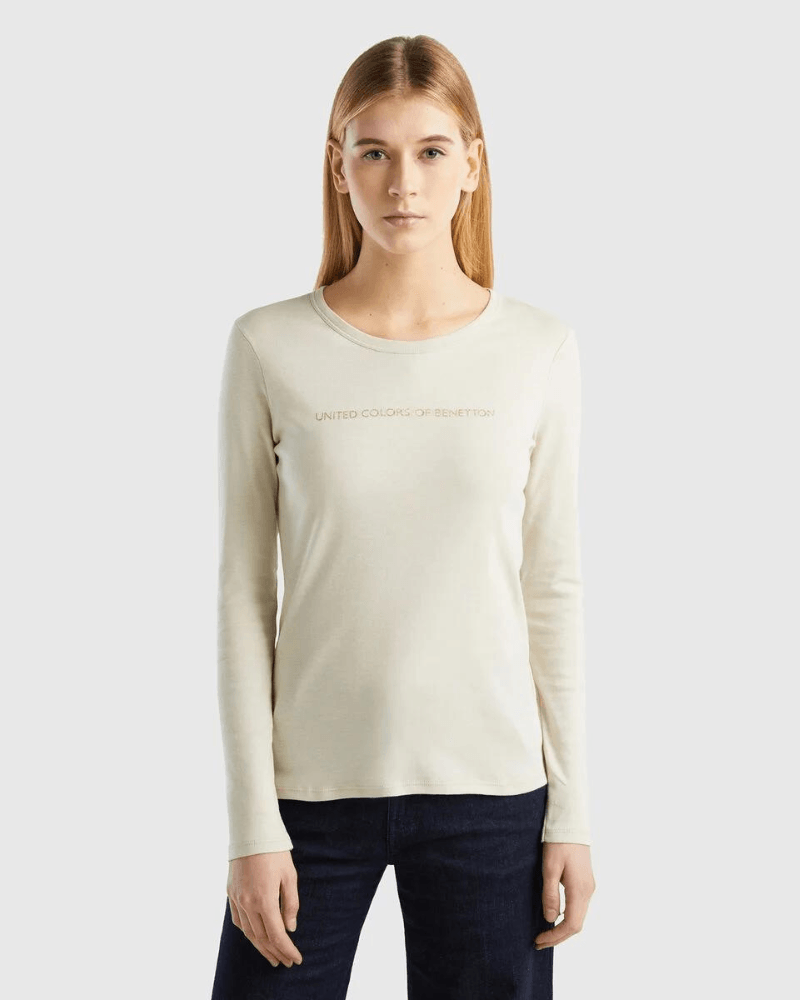 Benetton Ženska majica dugih rukava 3GA2E16G0C-152-XS, Krem