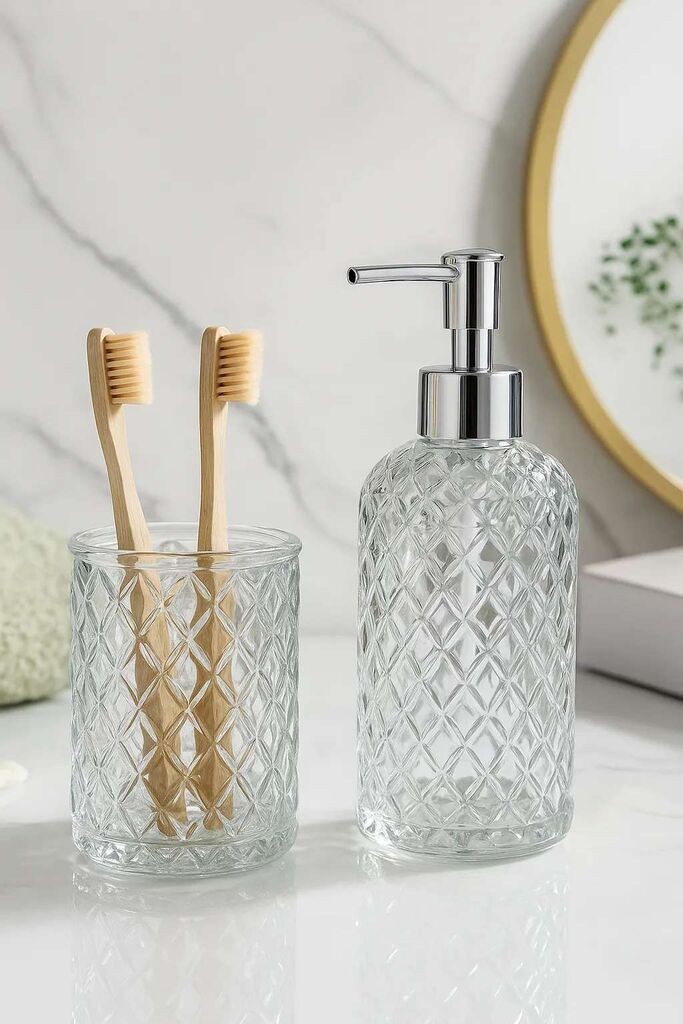 Hermia Kupaonski set, 2 dijela, 100% staklo, 8 x 8 x 15 cm, 8 x 8 x 11 cm