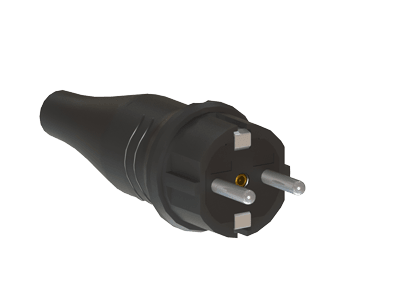 ALING-CONEL Dvopolni masivni utikač s gumenim poklopcem, crni