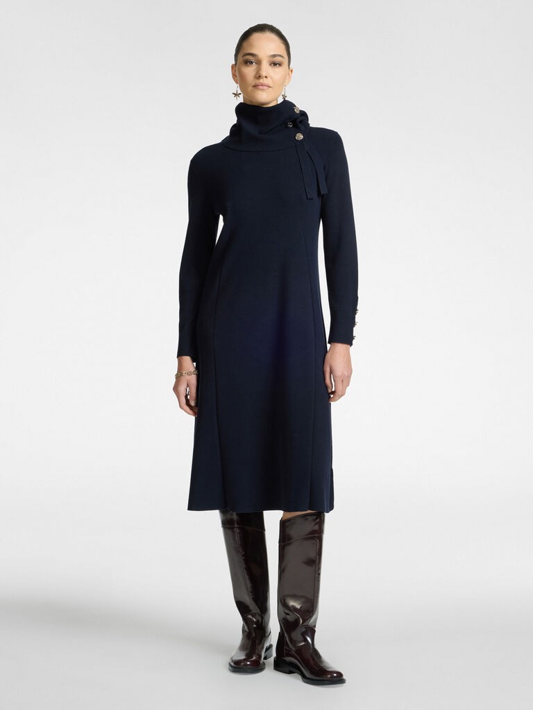 Elena Miro Ženska pletena haljina sa dugmadima, Teget